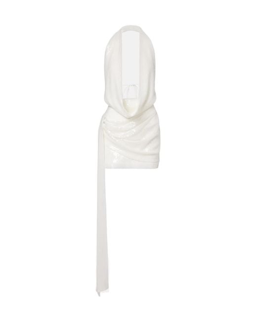 Alex Perry White Bridal Sequined Open-Back Minidress