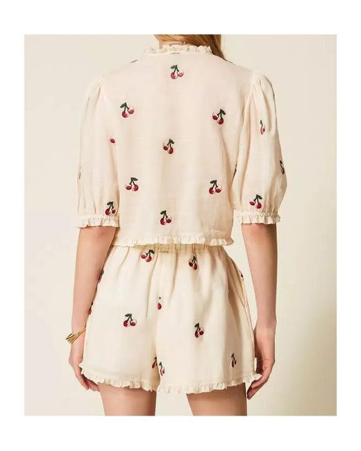 Twinset Natural Cherry Embroidered Shorts