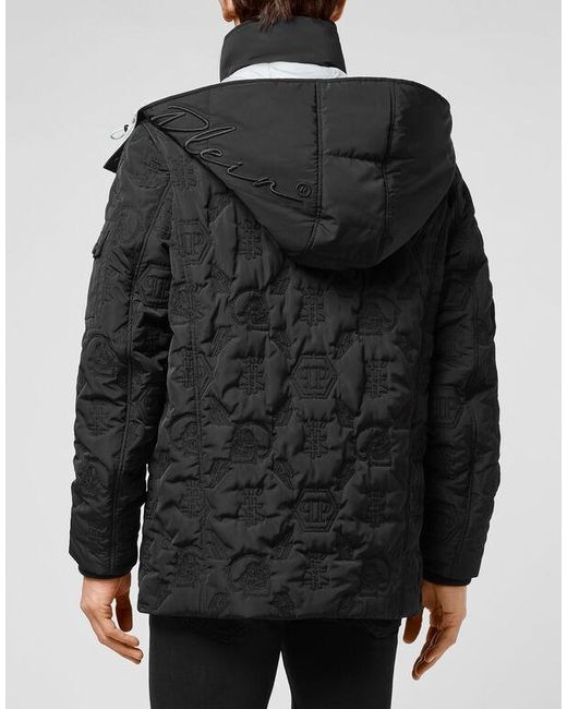 Philipp Plein Black Hooded Logo Embroidered Cotton Suit for men