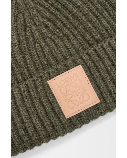 Loewe Green Logo Patch Knitted Beanie for men
