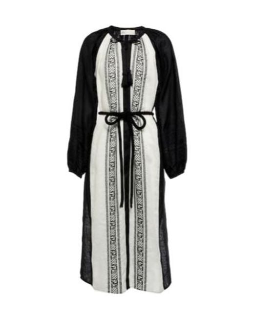 Tory Burch Black Embroidered Linen Kaftan