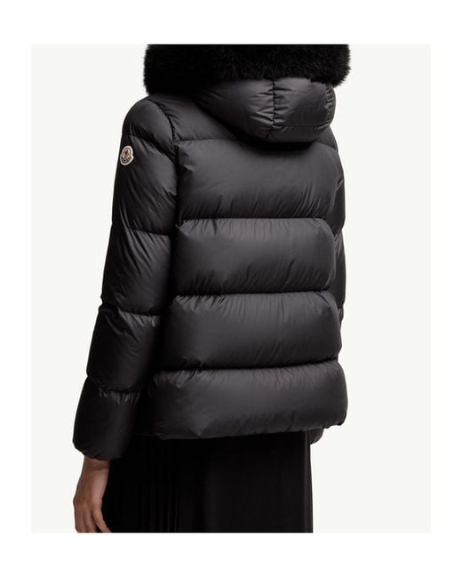 Moncler Black Laichefur Shearling-Trimmed Short Down Jacket