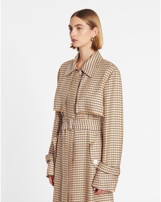Lanvin Natural Checkered Belted Trench Coat