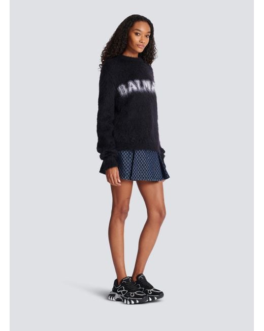 Balmain Black Logo Jacquard Crewneck Knitted Jumper