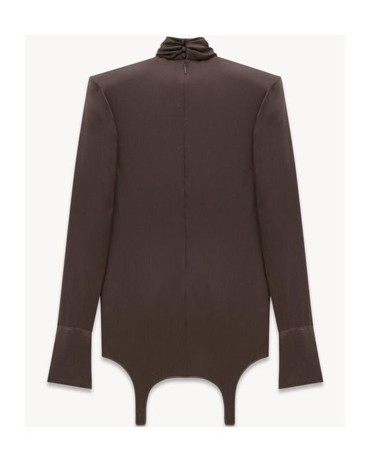 Saint Laurent Brown Twist-Neck Garter Blouse