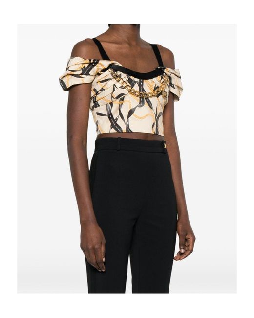 Elisabetta Franchi Multicolor Chain Detailed Cropped Top