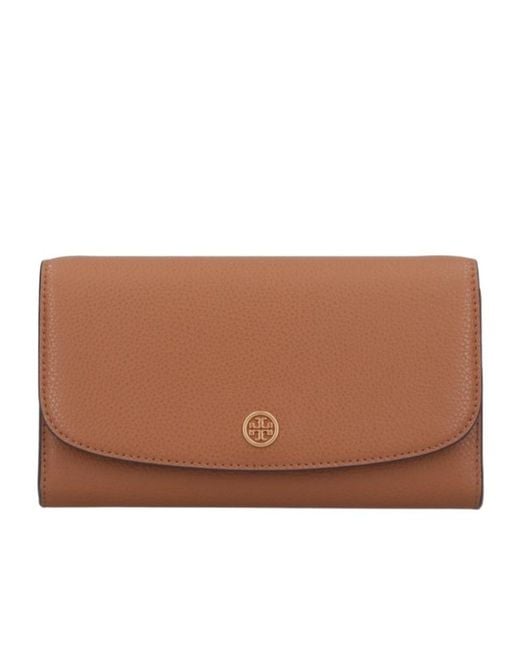 Tory Burch Brown Logo Plaque Chained Wallet