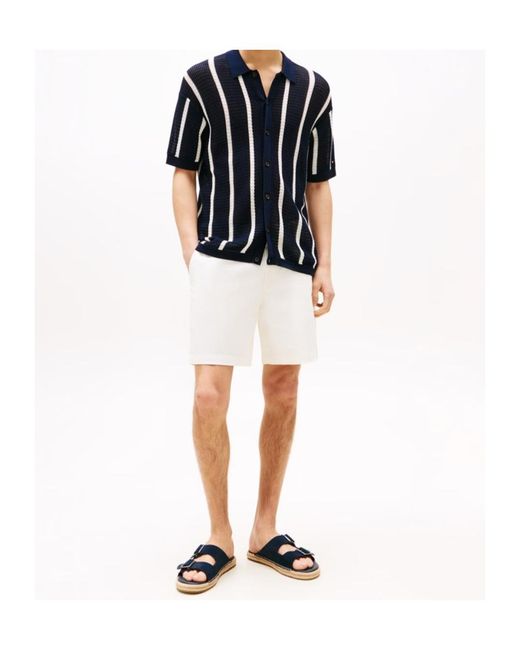 Tommy Hilfiger Blue Vertical Stripe Short-Sleeve Patterned Shirt for men