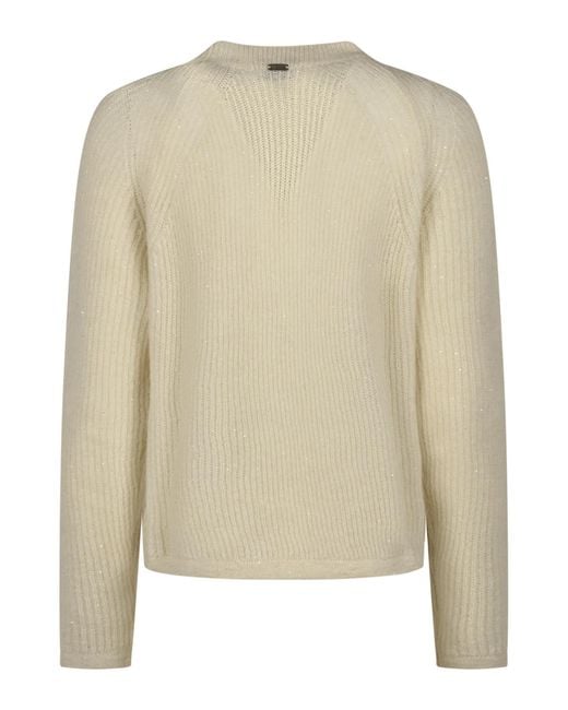 Herno Natural Sequined Ribbed Knit Sweater