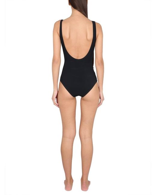 Jil Sander Black Logo Printed One-Piece Swimsuit