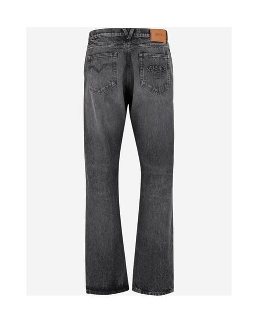 Versace Gray Logo-Patch Straight-Leg Jeans for men