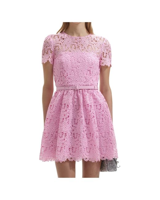 Self-Portrait Pink Guipure-Lace Belted Mini Dress