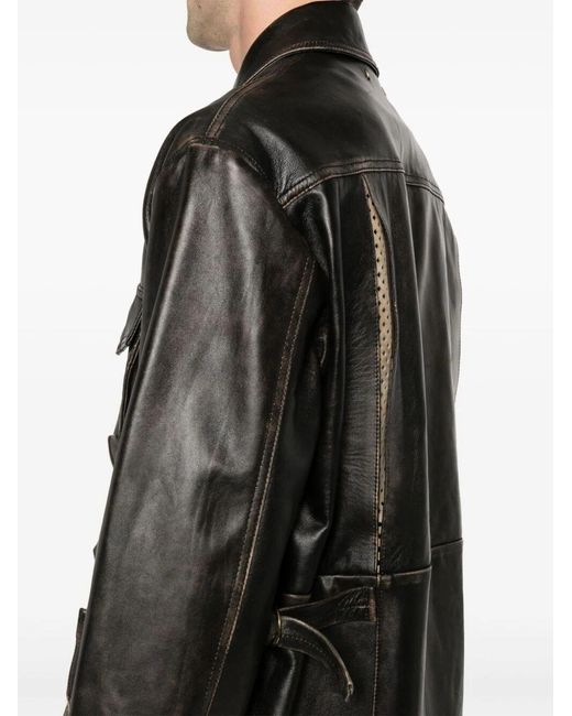Golden Goose Deluxe Brand Black Distressed Cut-Out Detail Leather Jacket for men