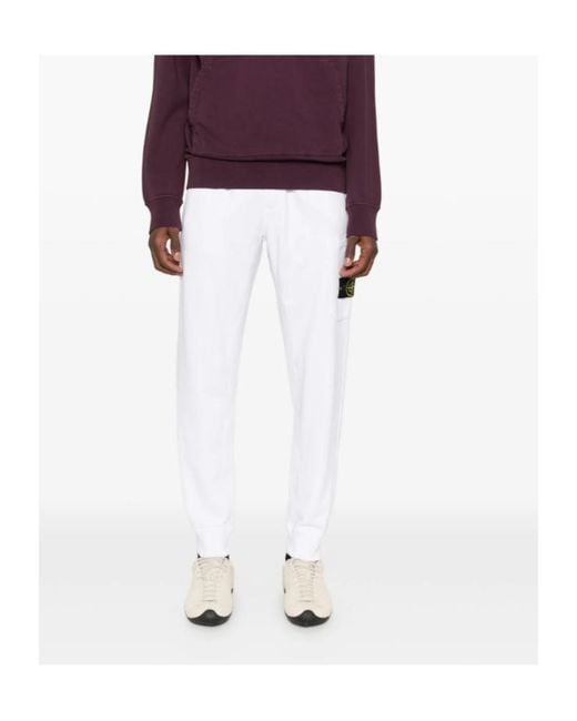 Stone Island White Drawstring-Waist Trousers for men