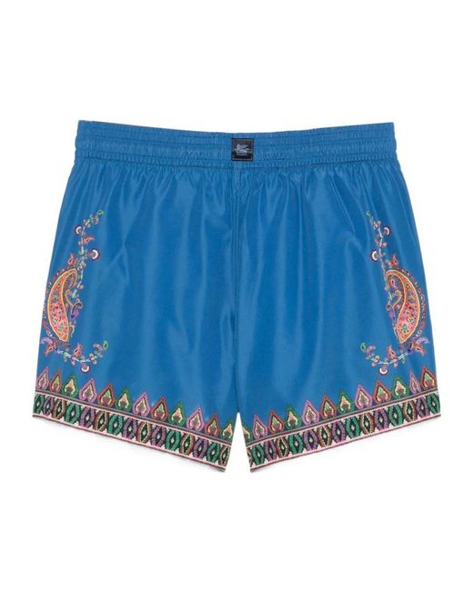 Etro Blue Paisley-Print Swim Shorts for men