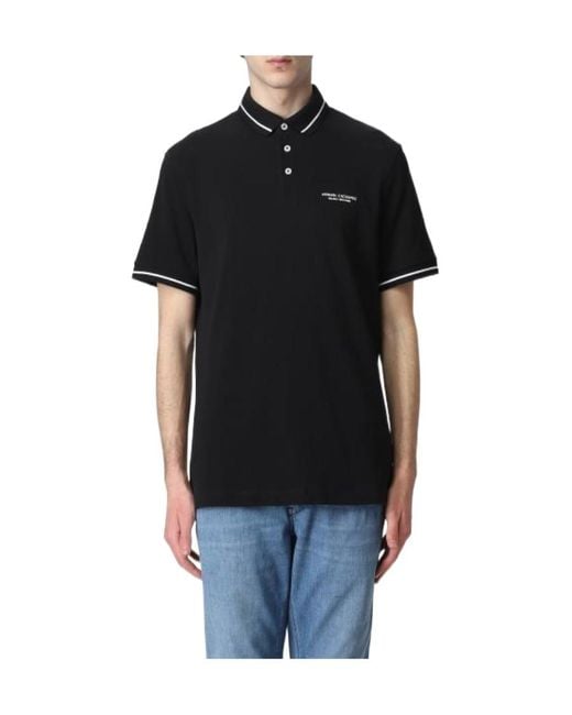 ARMANI EXCHANGE Black Lapel Short-Sleeved Polo Shirt for men