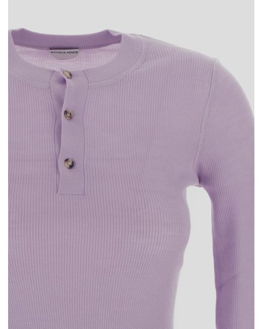 Bottega Veneta Purple Button-Up Wool Jumper