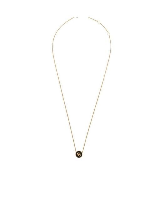 Tory Burch White Kira Logo Pendant Necklace