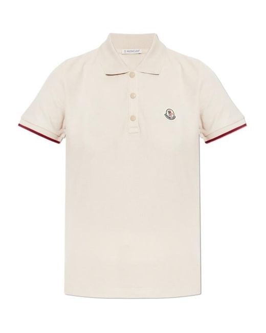 Moncler White Logo Patch Short-Sleeved Polo Shirt