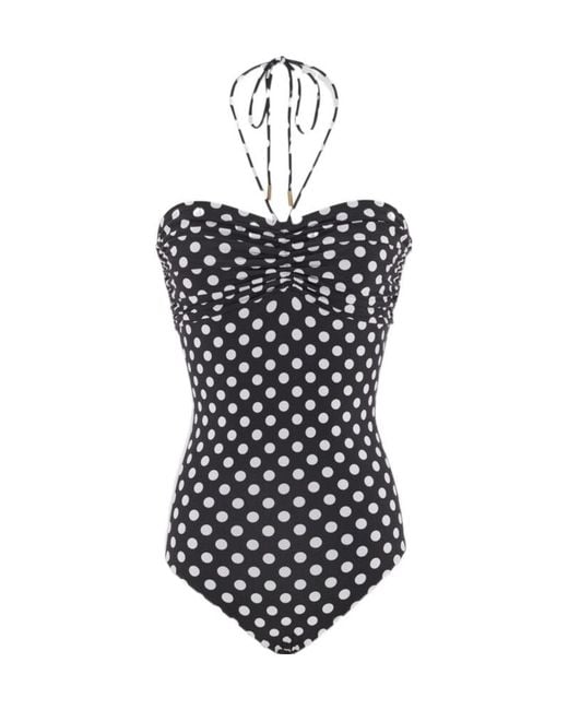 Saint Laurent Black Dotted Bustier Swimsuit