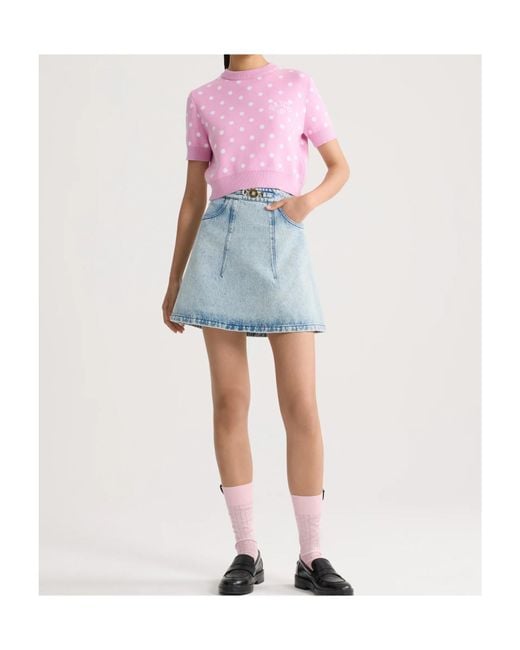 Patou Blue High-Waist A-Line Denim Mini Skirt