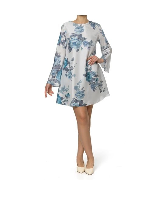 Marella Blue Printed Long-Sleeve Dress