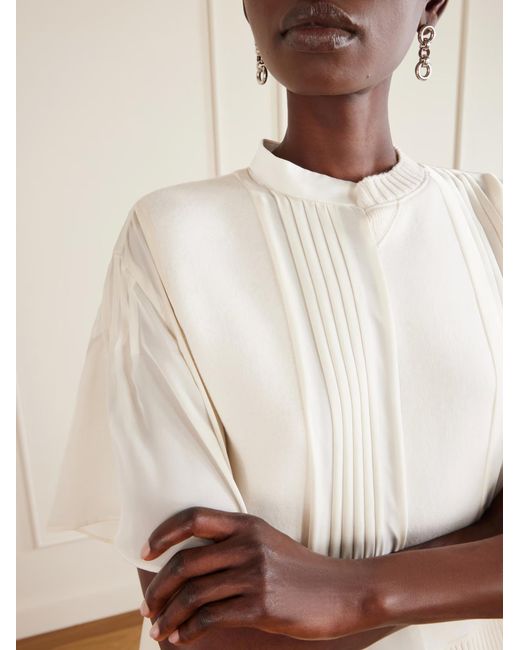 Sacai White Patchwork Ruffled Chiffon Cotton Blend Top