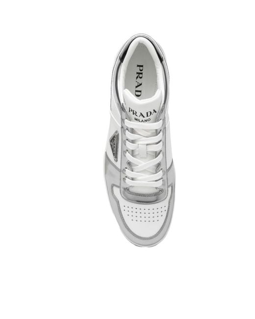 Prada White Downtown Leather Sneakers for men
