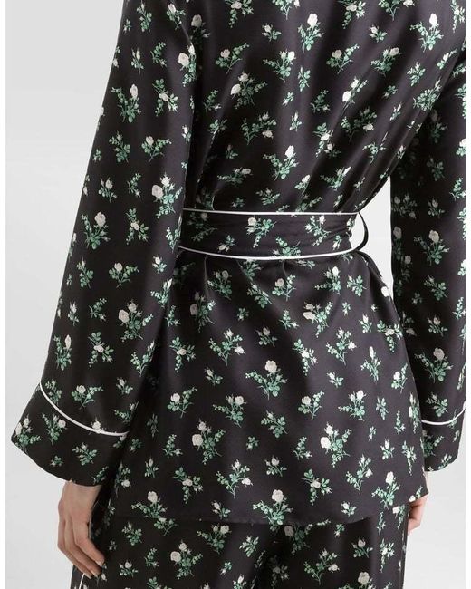 Dolce & Gabbana Black Silk Floral Belted Shirt
