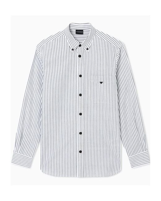 Emporio Armani White Striped Button Shirt for men