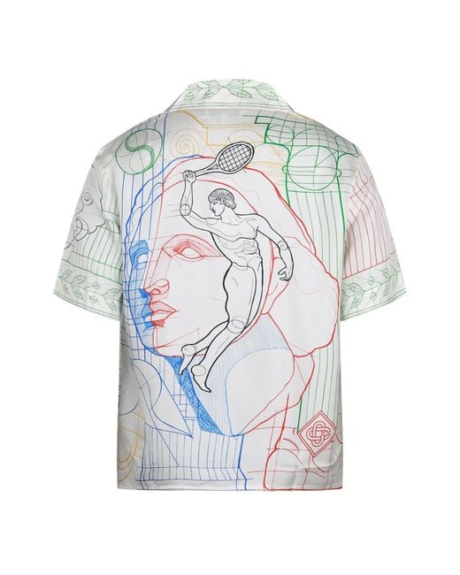 Casablanca Blue Sketchart Print Campcollar Shortsleeve Shirt for men
