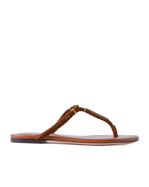 Tom Ford Brown Lily Leather Woven Slippers