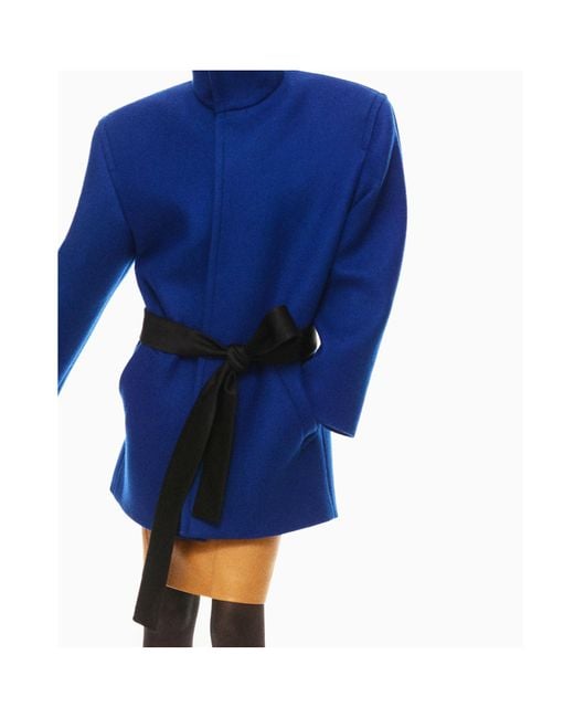 Saint Laurent Blue Boxy Belted Coat