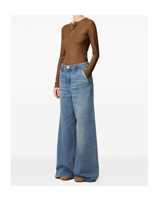 AMI Blue Cotton Super Wide-Leg Jeans