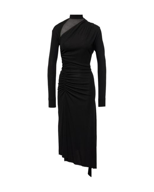 Victoria Beckham Black Asymmetric Ruched Midi Dress