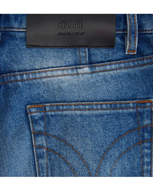 AMI Blue Logo Patch Straight-Leg Jeans