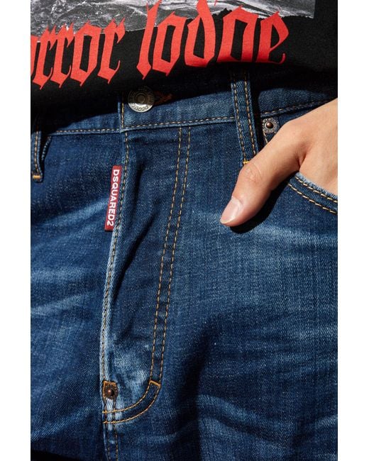 DSquared² Blue Distressed Straight-Leg Jeans for men