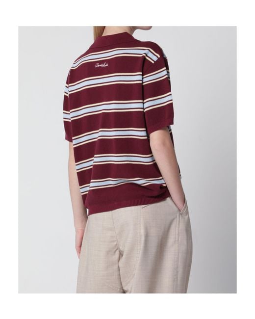 DUNST Red Cropped Striped Polo T-Shirt