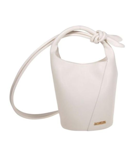 Jacquemus White Logo Plaque Knot-Detailed Top Handle Bag