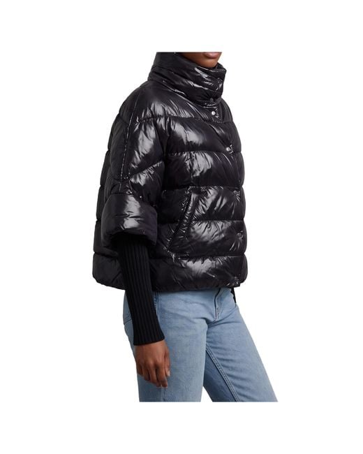Herno Black Puffer Cape-Style Down Coat