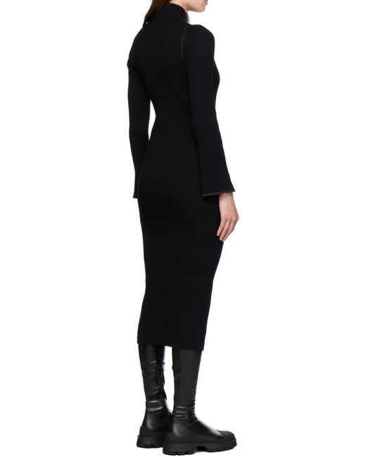 Moncler Black Half-Zip Ribbed-Knit Midi Dress