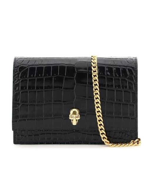 McQueen Black Skull Embossed Crossbody Bag