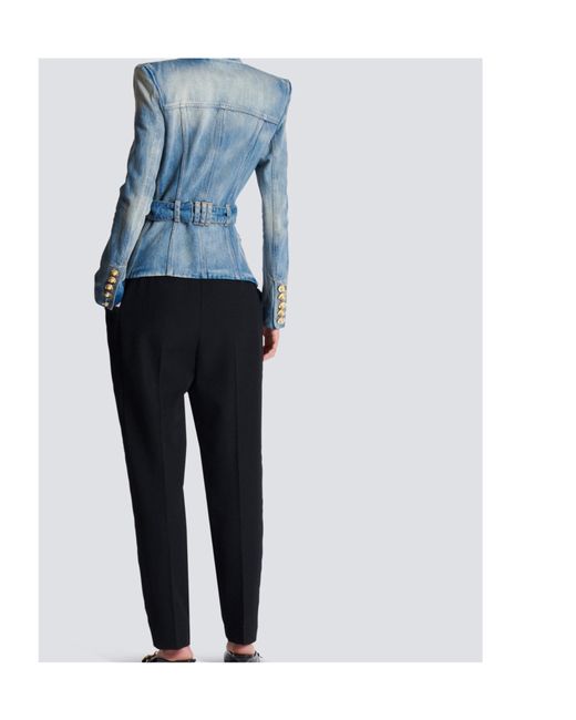 Balmain Blue 1-Button Belted Denim Jacket