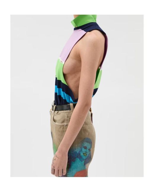 Versace Blue Embroidered Striped Tank Top