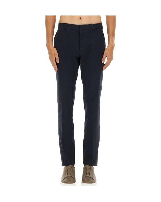 Zegna Blue Straight Cut Raw Hem Trousers for men