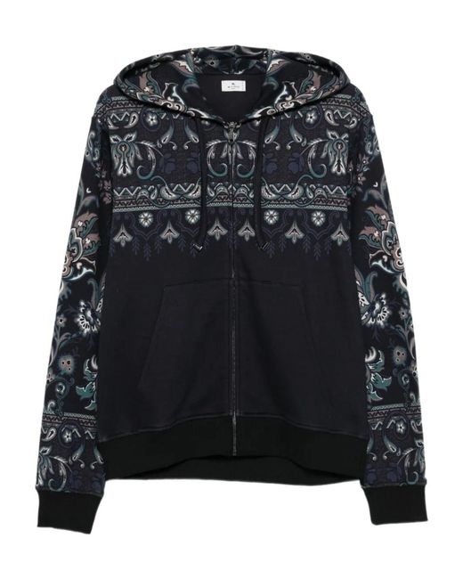 Etro Black Paisley-Print Zip-Up Hoodie for men