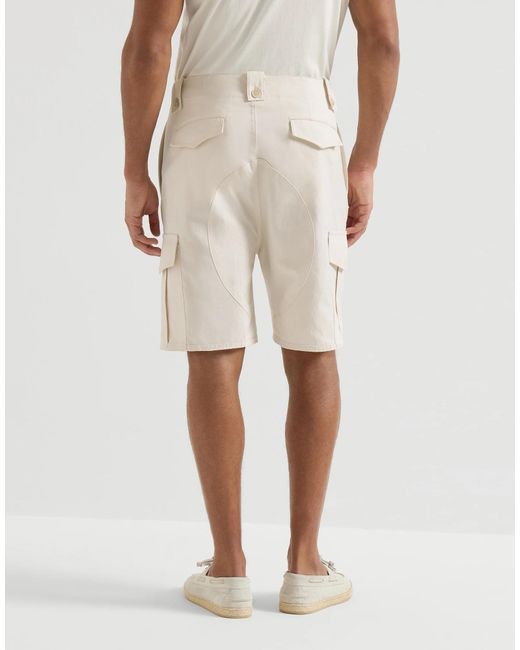 Brunello Cucinelli White Cotton And Linen Canvas Bermuda Shorts With Cargo Pockets for men