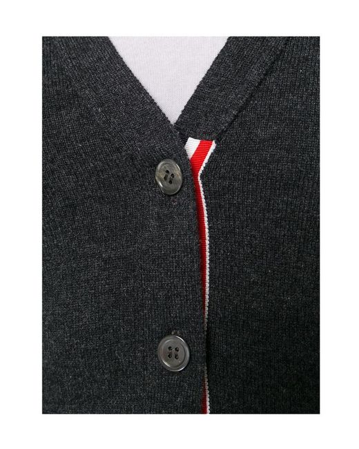 Thom Browne Black 4-Bar V-Neck Cardigan