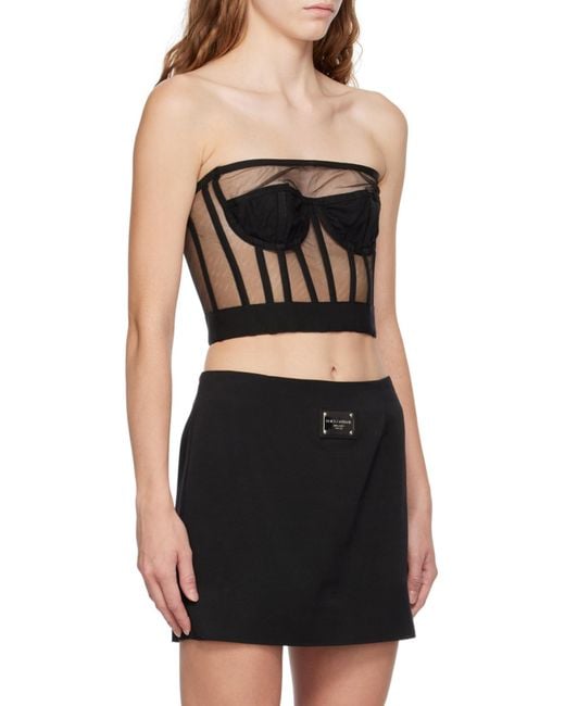 Dolce & Gabbana Black Boned-Bodice Cropped Tank Top