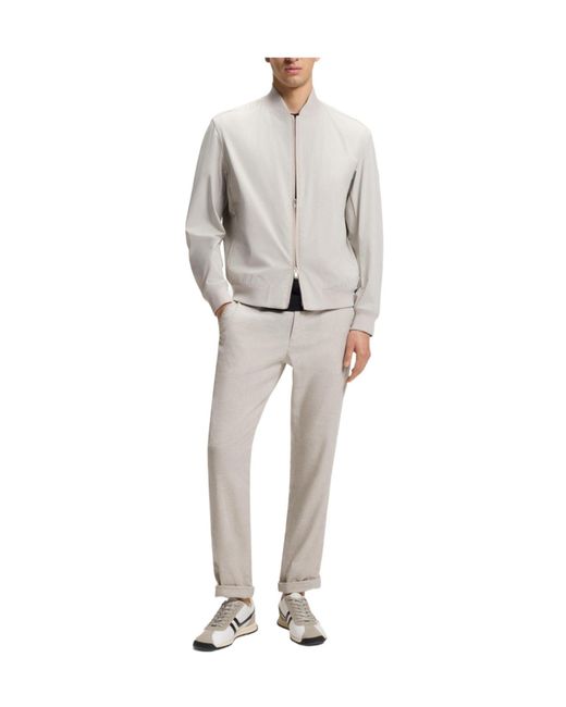 Boss White Straight Leg Linen Trousers for men